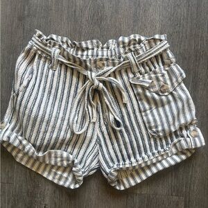 Free People White and Blue Cargo Shorts with Stripes